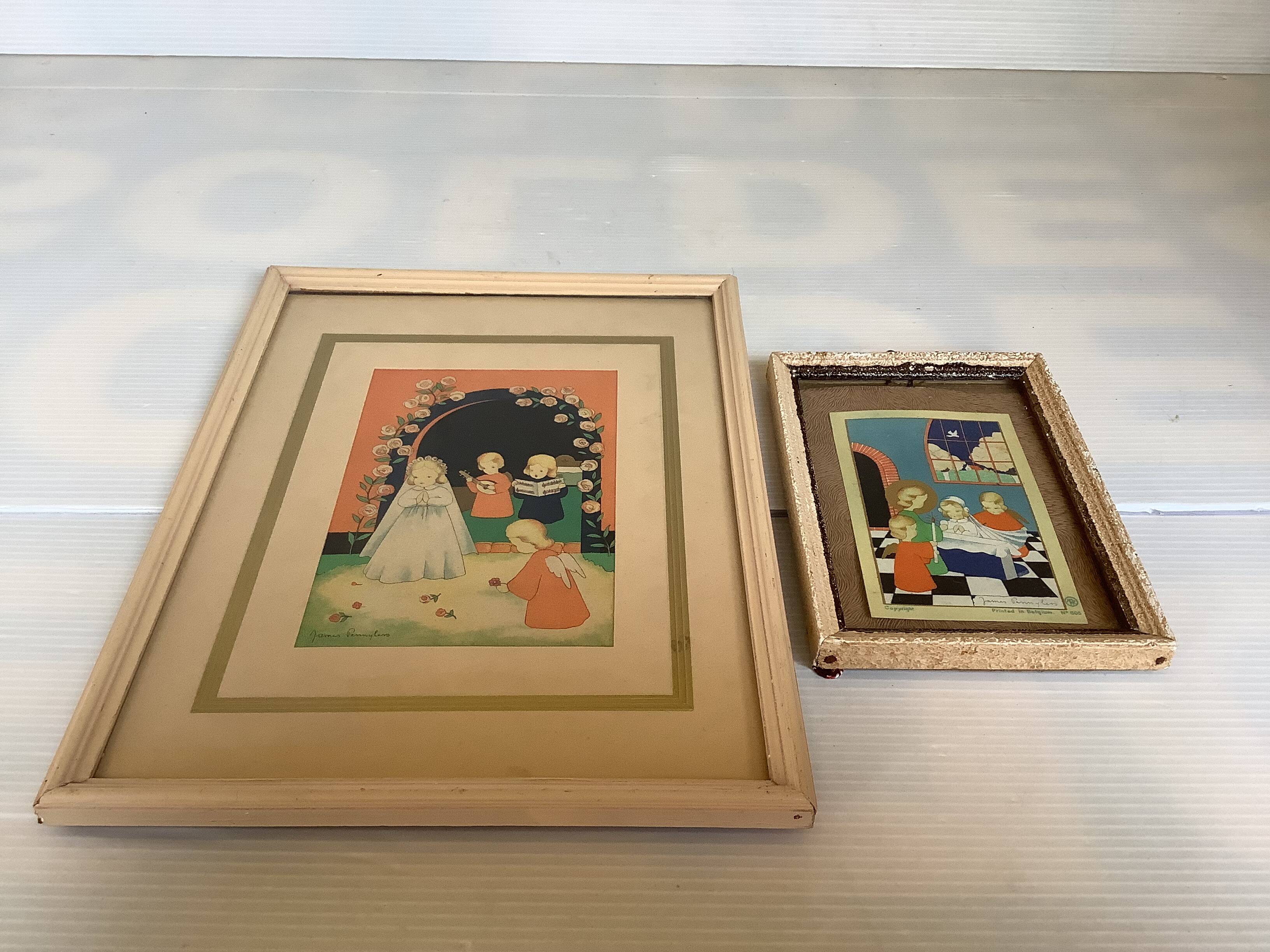 Pair of frames with religious illustrations