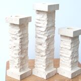 Set of 3 travertine column candlesticks Marble Art Marta, 70s