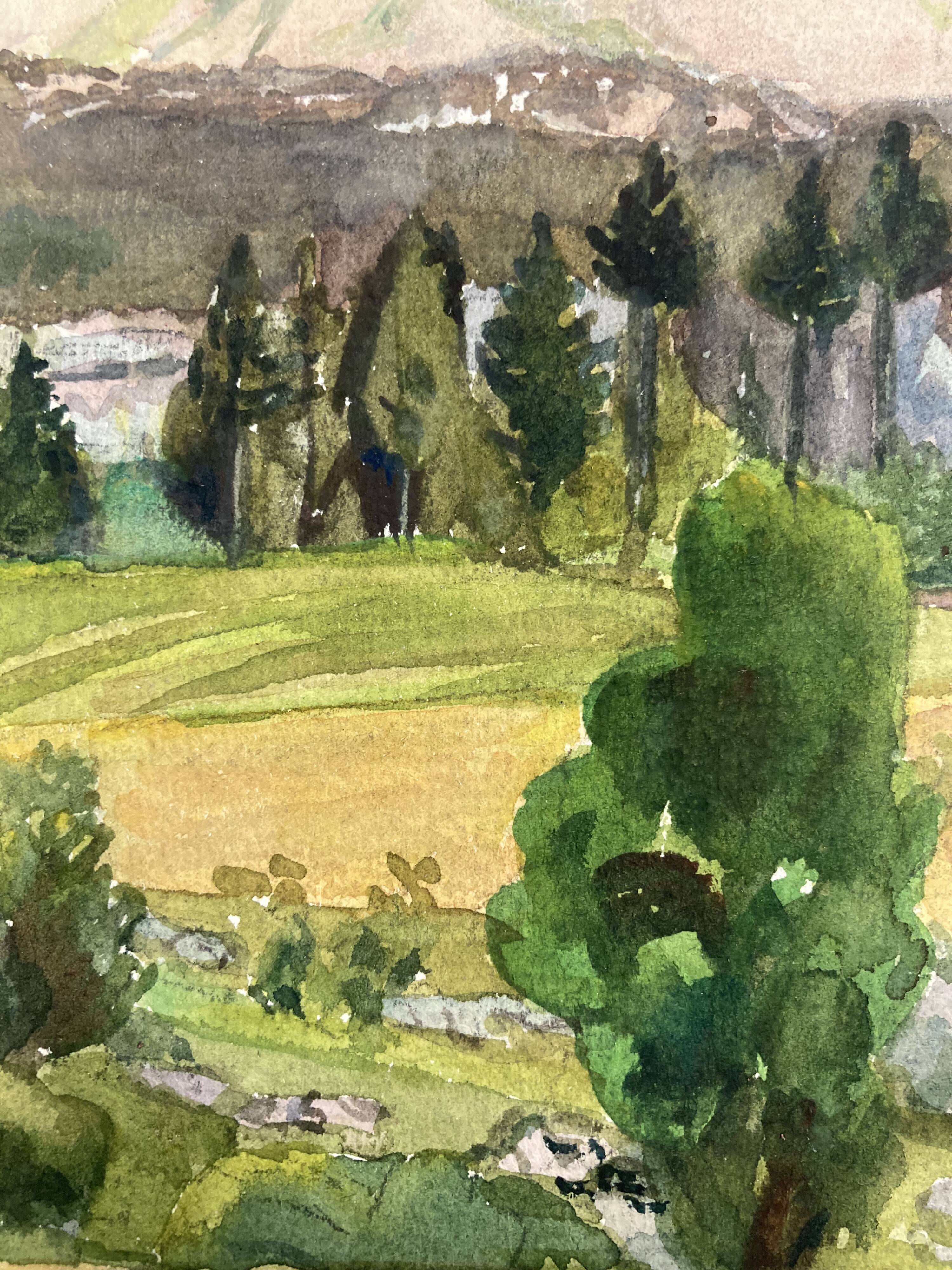 Watercolor mountain landscape signed