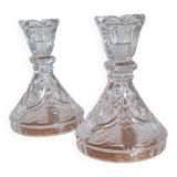 Pair of chiseled crystal candlesticks
