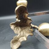 Paires de Chenets Cheminée En laiton Decor marmousets fonte Style Louis XIV Loft