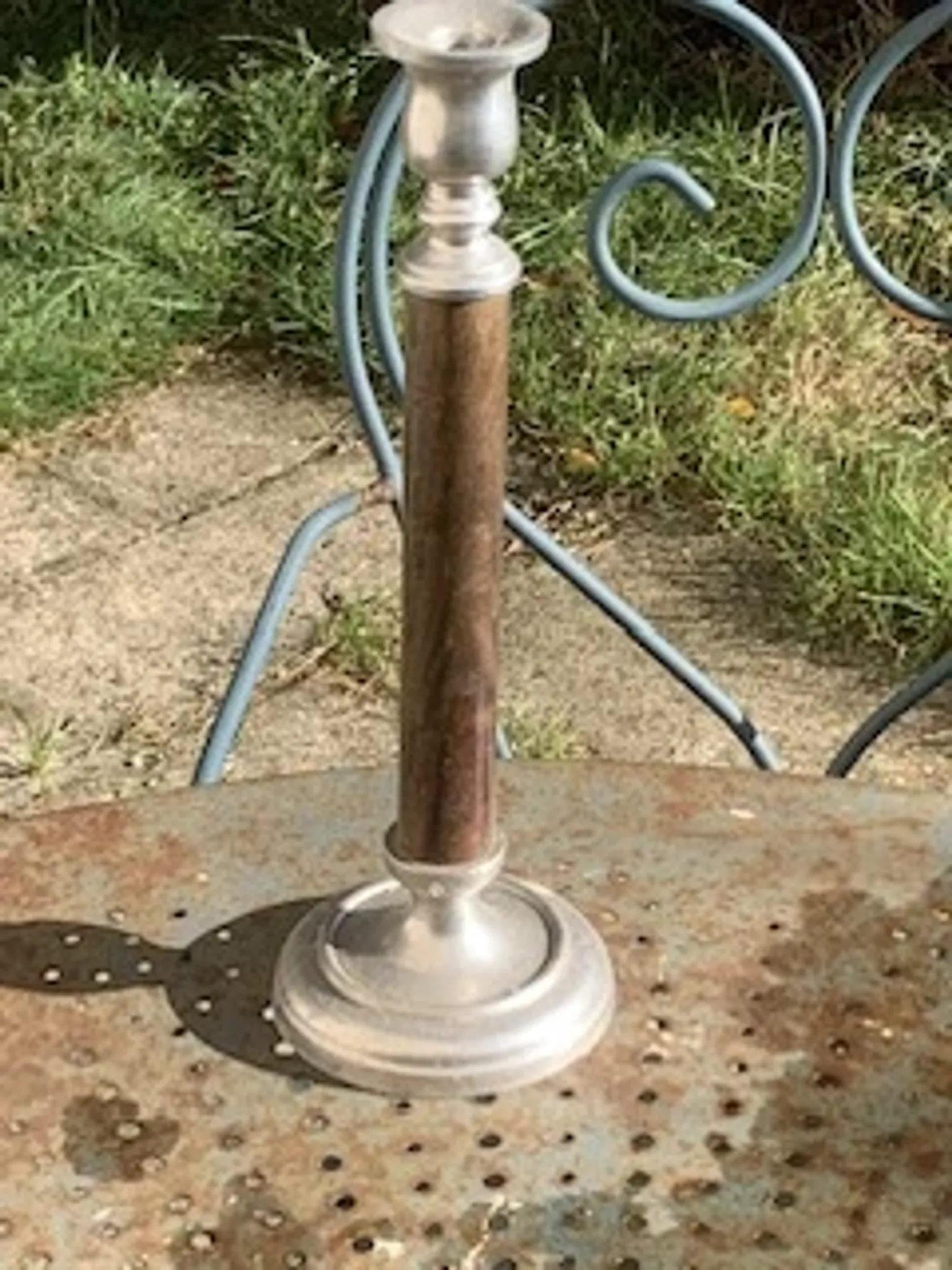 Metal and wood candlestick