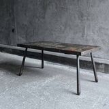 Brutalist coffee table in metal and lava stone, 1960s