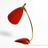 Rare Cosack Mid Century table lamp with red fine wrinkle finish and brass n