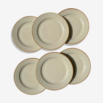 6 assiettes plates en grès beige Tulowice Poland 1970