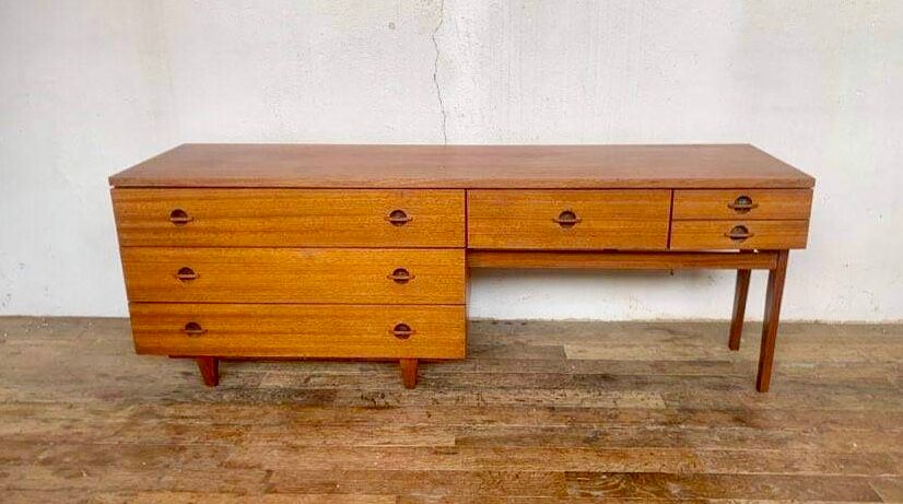 Enfilade teak tv cabinet chest of drawers 6 drawers year 1960 - width 154 cm