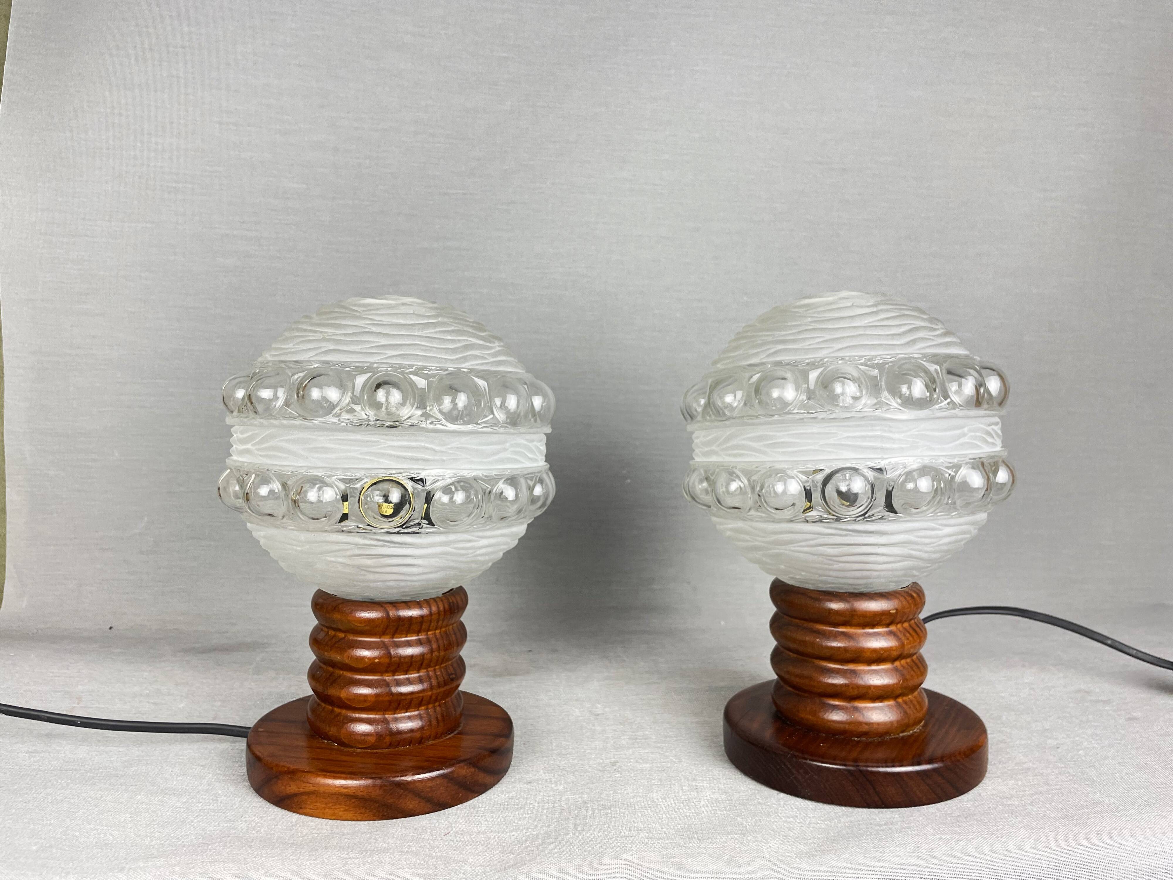 Pair Portuguese mid century wooden  table lamps