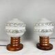 Pair Portuguese mid century wooden  table lamps
