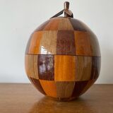 Antique Coconut Ice Bucket Wood Marquetry 1950s Vintage