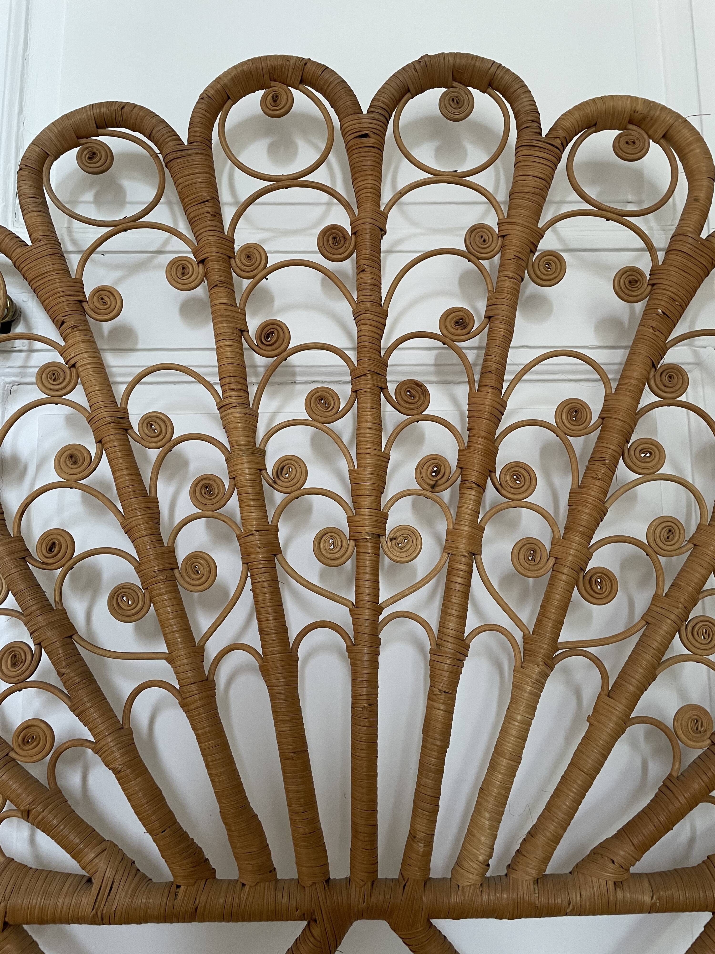 Peacock rattan headboard, circa 1960
