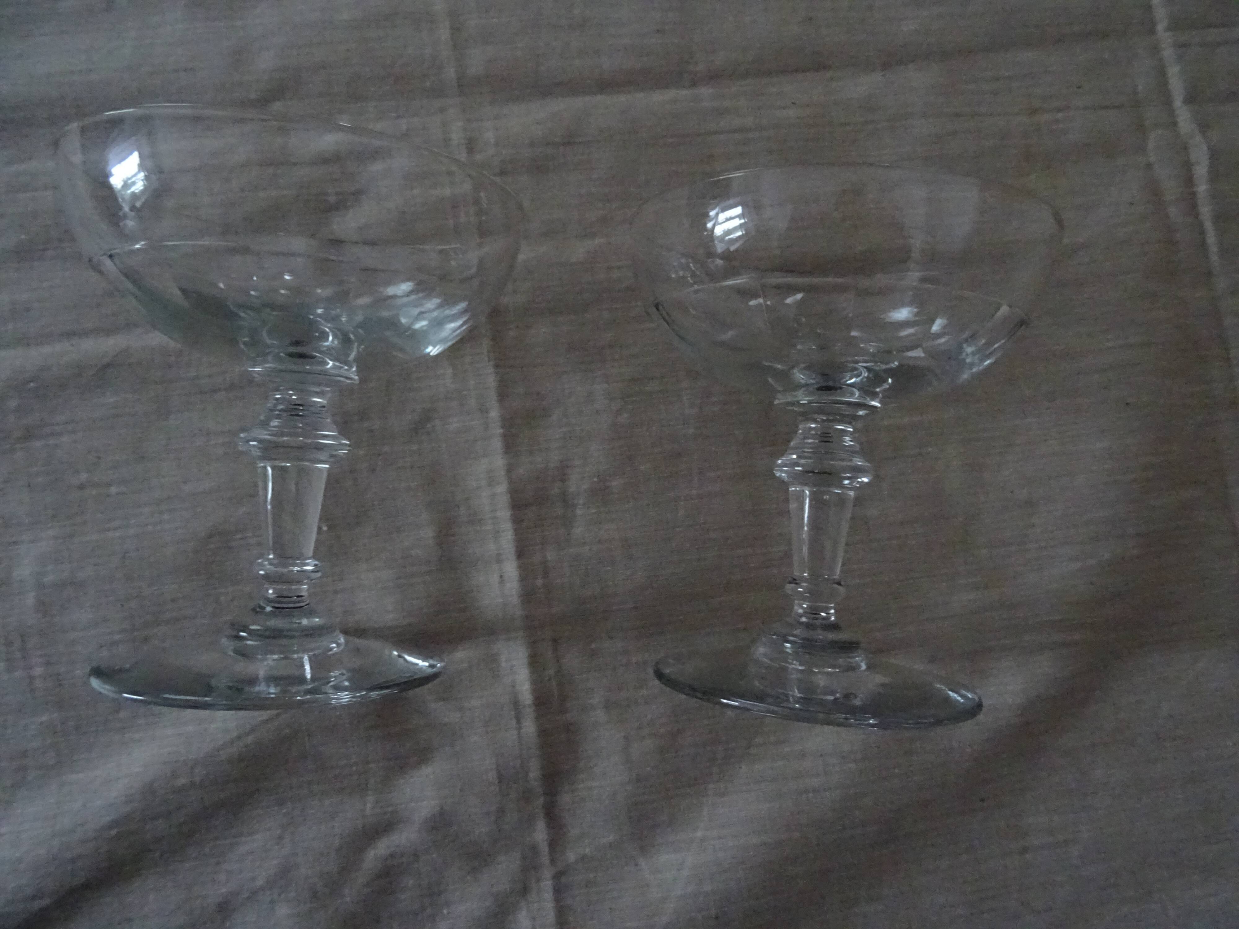 Pair of old champagne glasses crystal faceted louis Philippe
