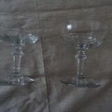 Pair of old champagne glasses crystal faceted louis Philippe