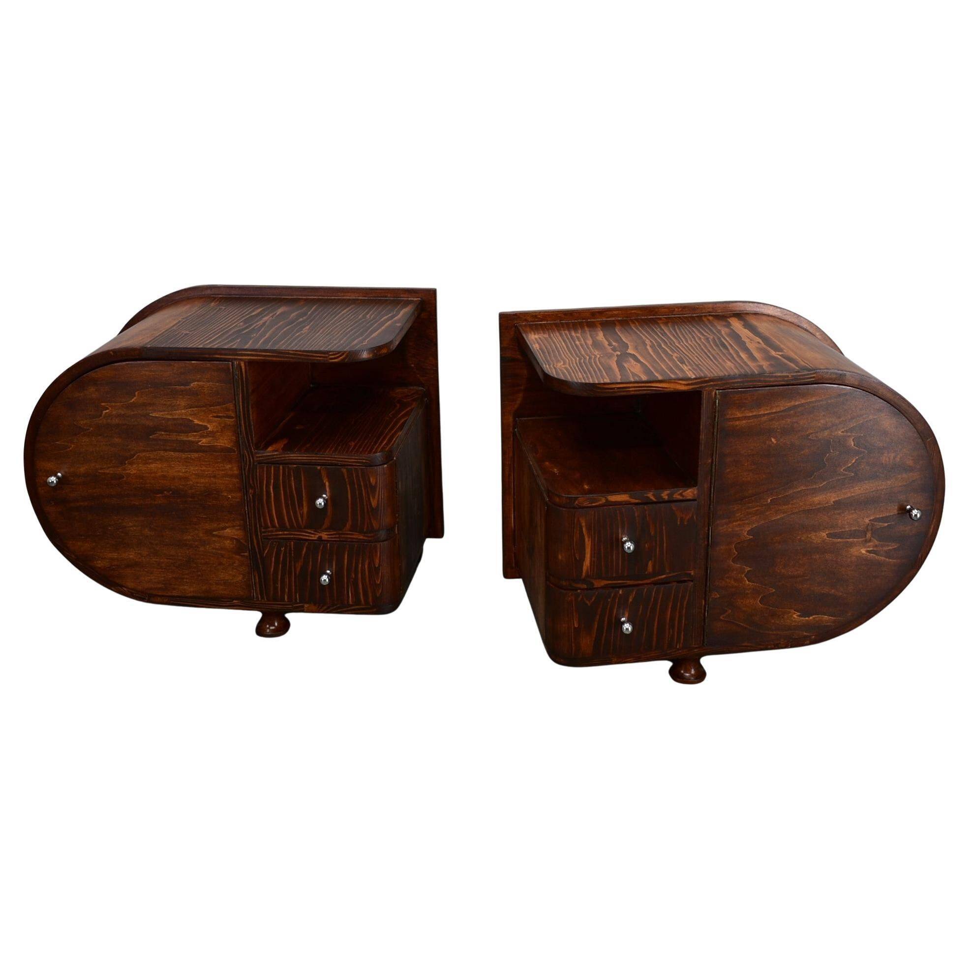 1935s pair of rare Art Deco bedside tables, Czechoslovakia