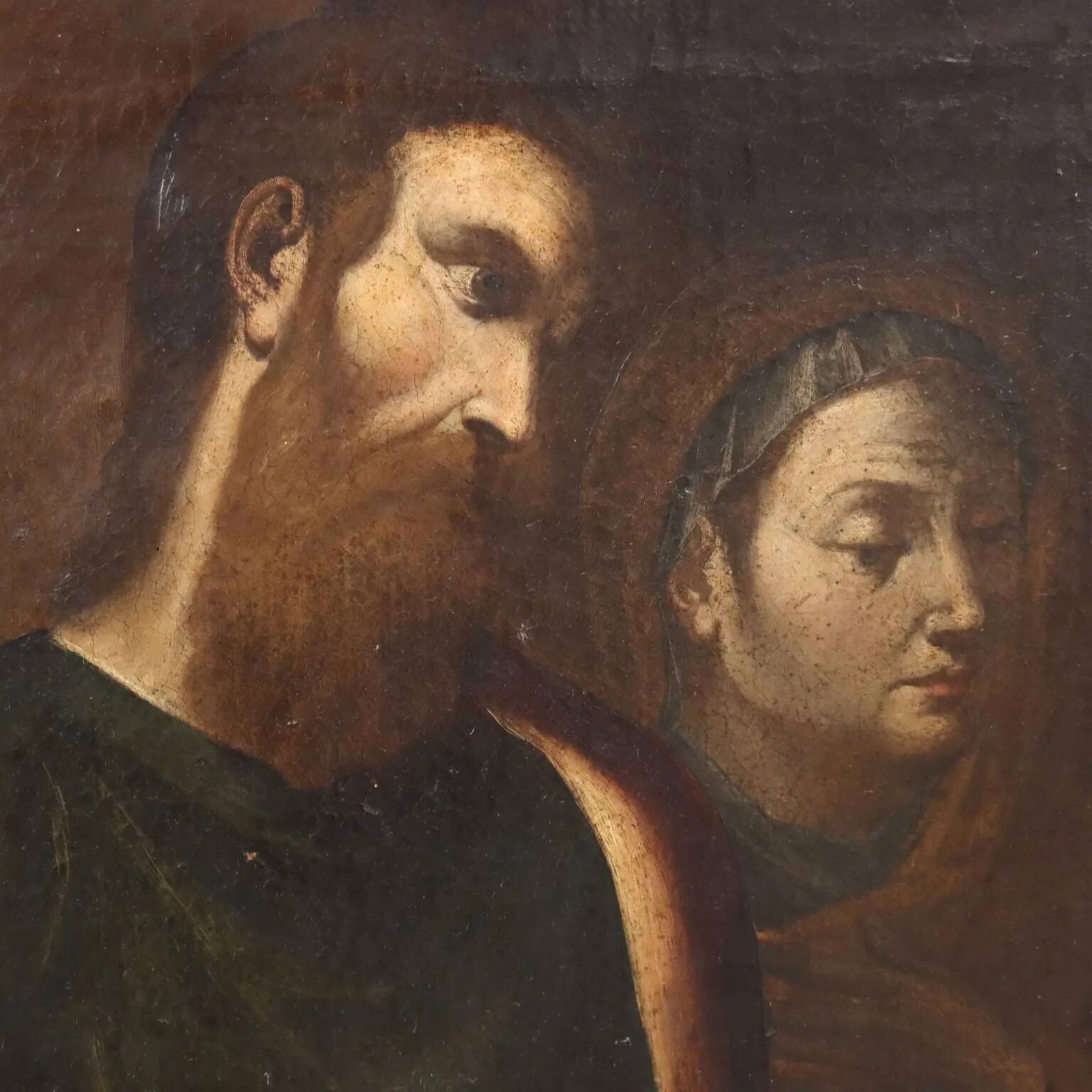 Ancient painting with a religious subject, oil on canvas, Italy, 17th century.