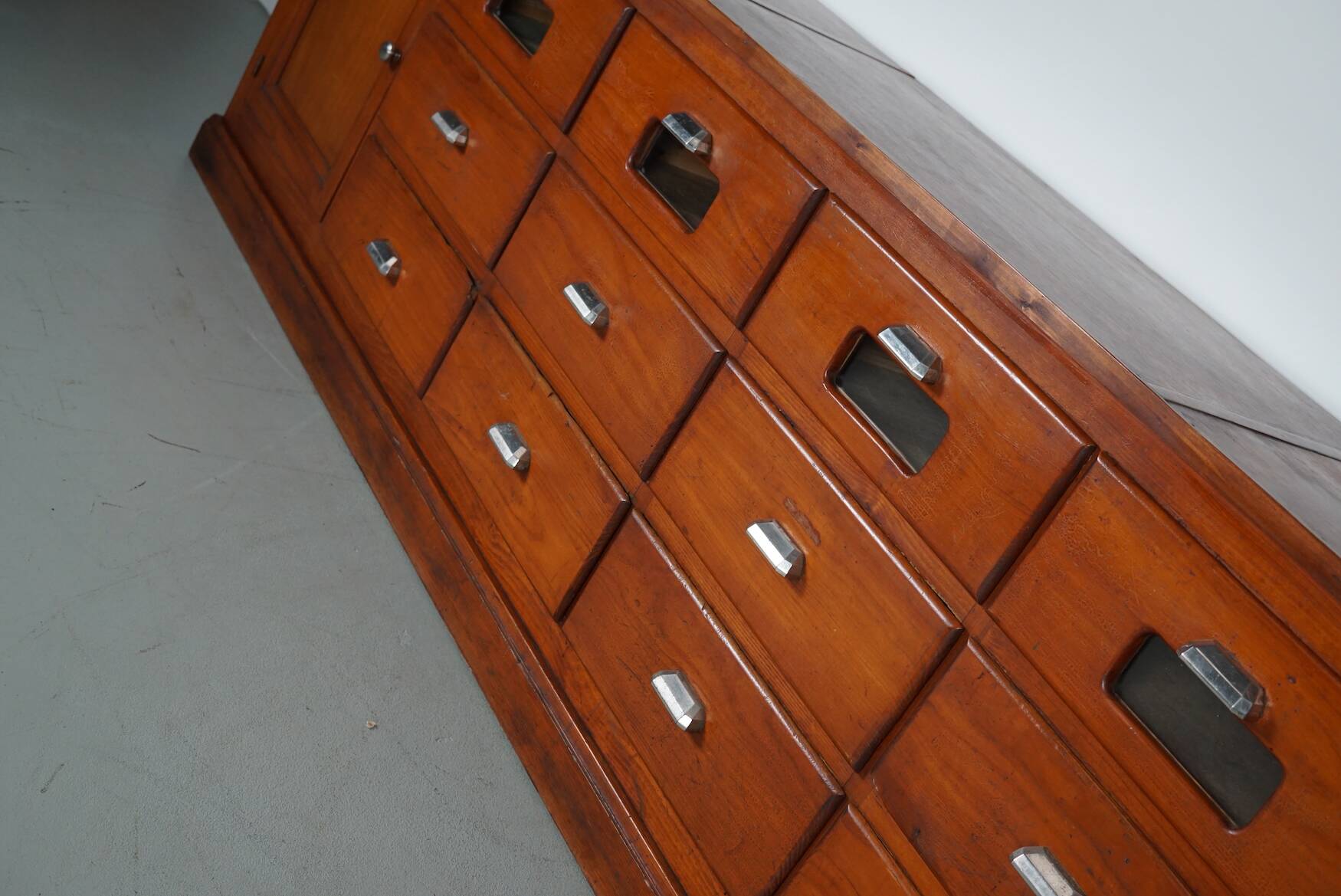 large vintage french oak haberdashery cabinet or shop counter, 1950s