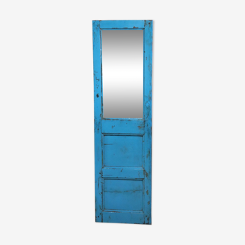 Miroir bleu ancienne fenêtre recyclée vieux teck 40x140cm