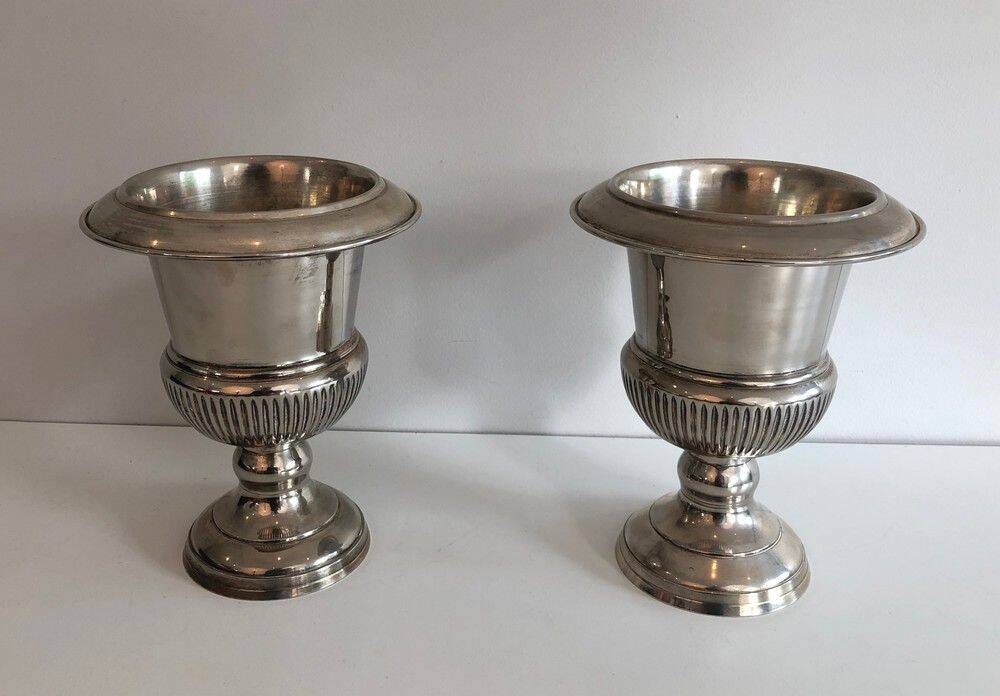 Pair of Medici-style silver-plated champagne buckets