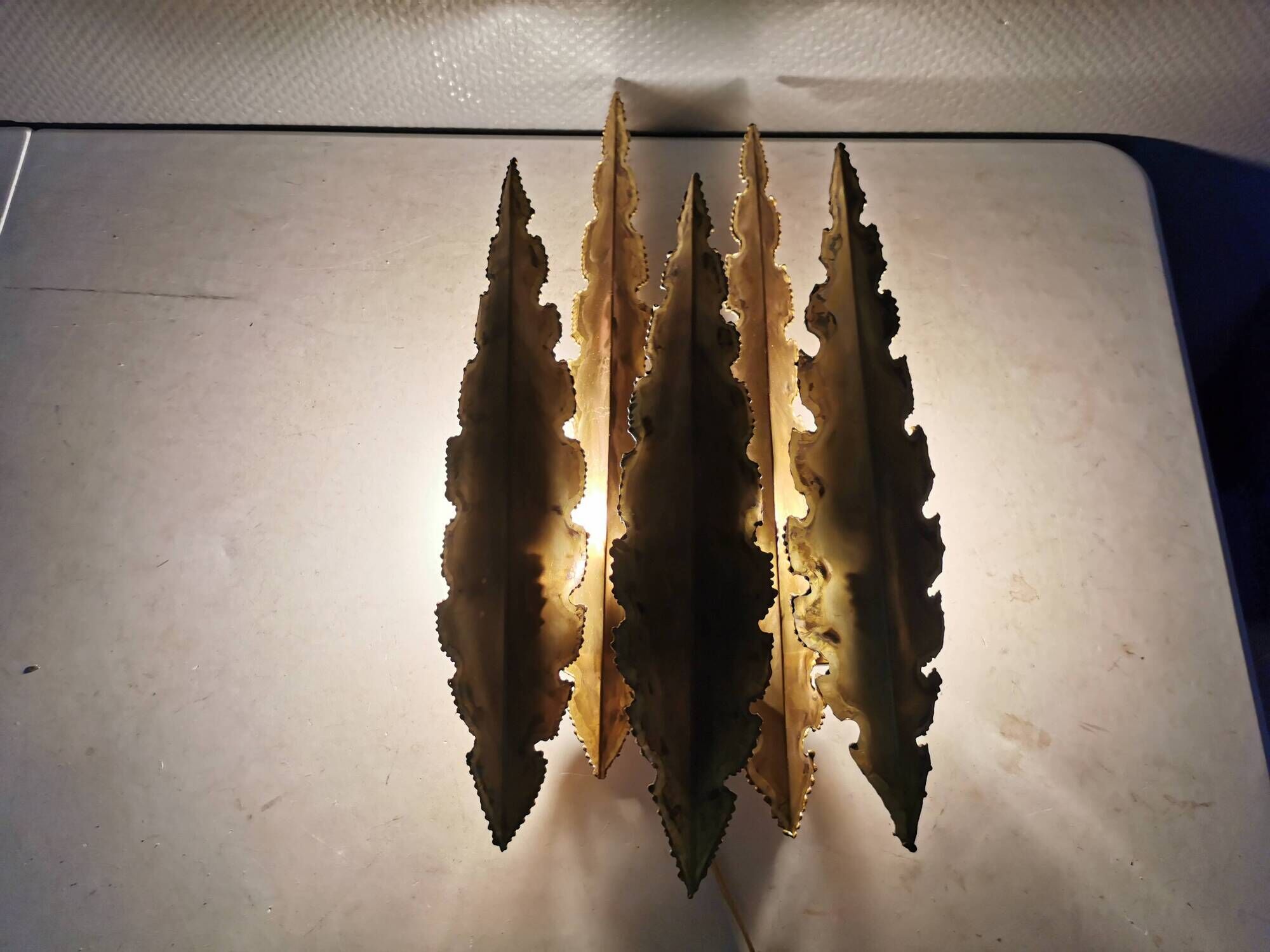 HUGE Brutalist Brass Wall Lamp by Svend Aage Holm Sørensen, Denmark 1960s