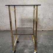 Side Table 1970s smoked glass/gold/wheels