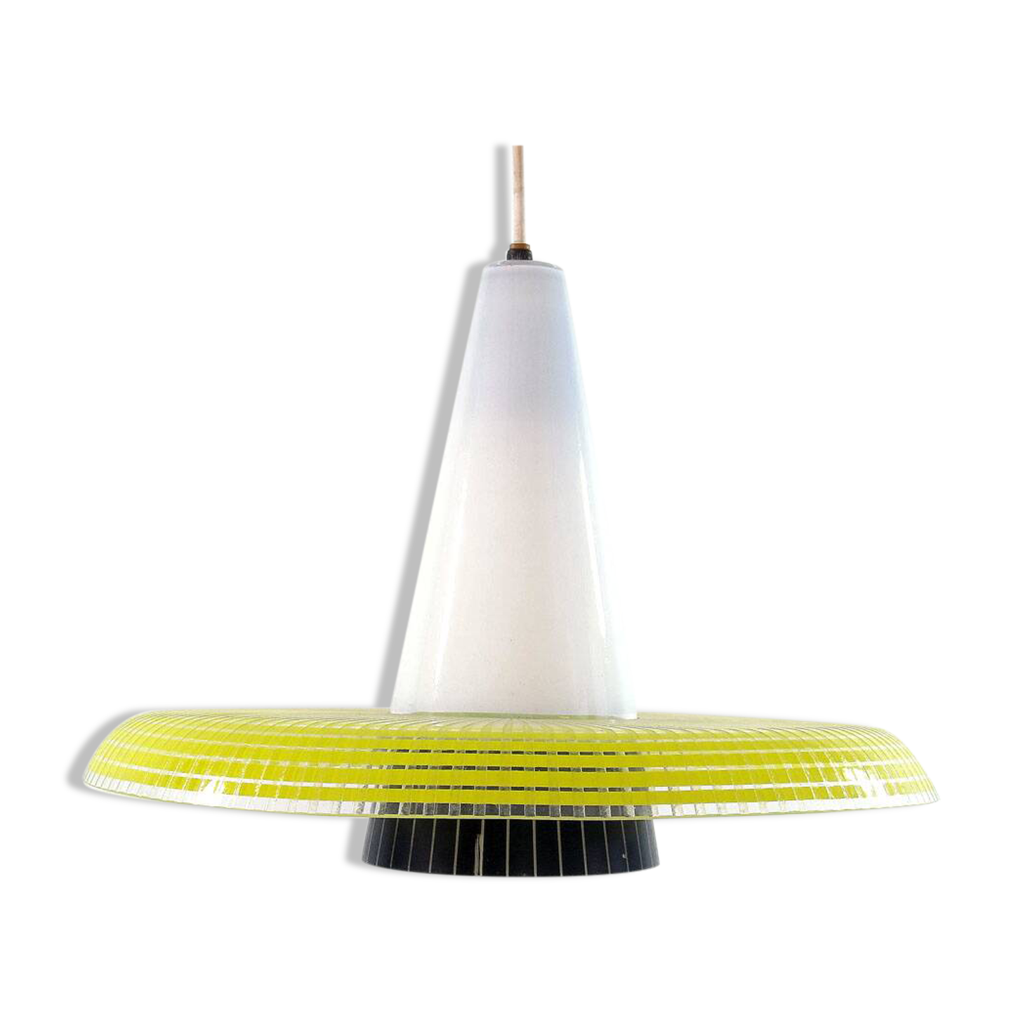 1950s Yellow and Black Glass Vintage Pendant Lamp