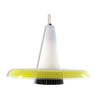 1950s Yellow and Black Glass Vintage Pendant Lamp