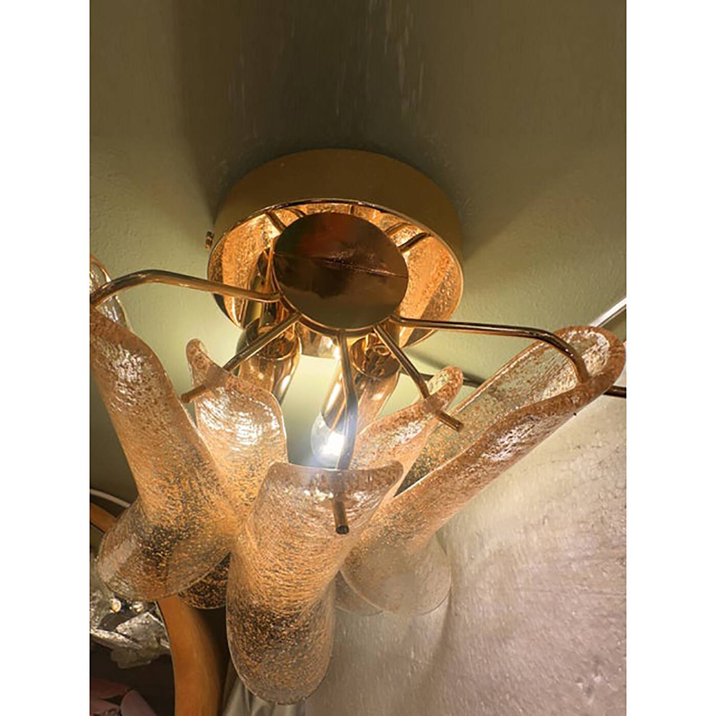 Set of 2 Clear-Gold “Petali” Murano Glass Wall Sconces in Vintage Style