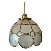 Vintage lampshade suspension in mother-of-pearl and brass