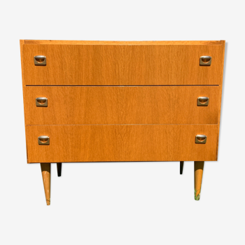 Chest of drawers 3 drawers vintage wood veneer
