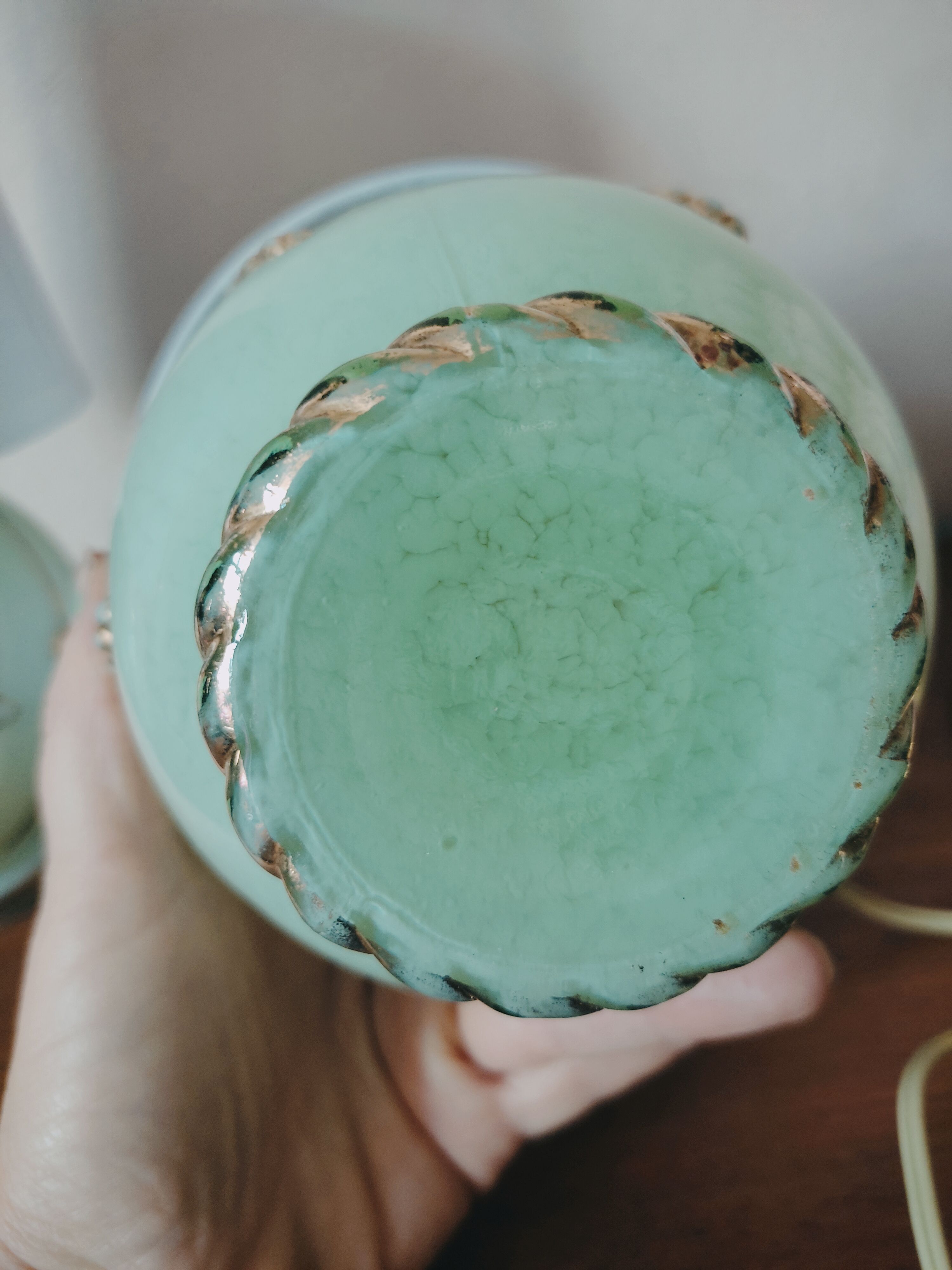 Duo of art deco lamp in mint glass