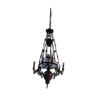 Ancient bronze and ceramic chandelier