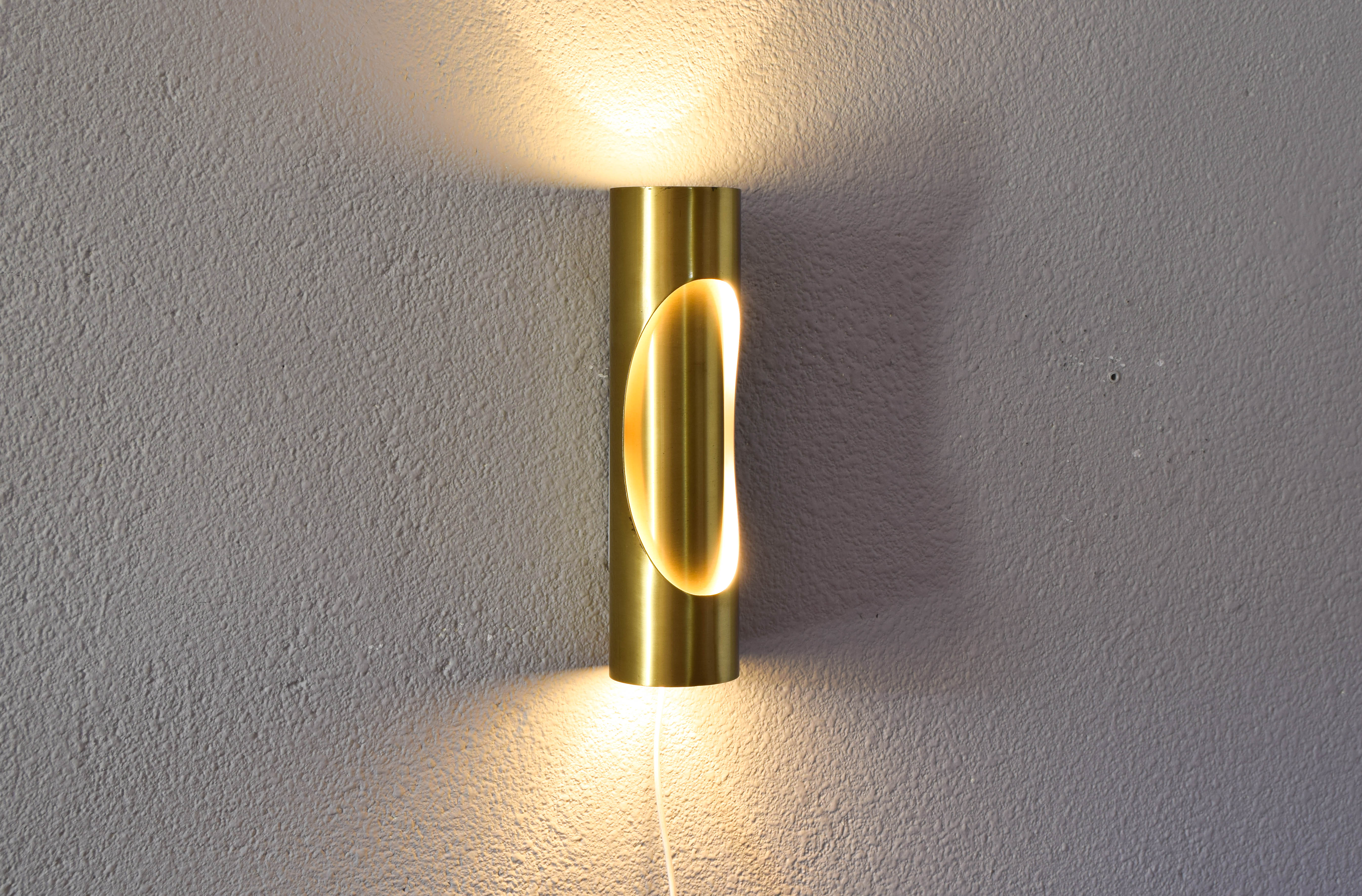 Mid Century Modern Space Age Brass Sconce by Marca SL Spain, 70s