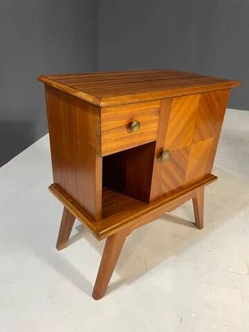 Pair of vintage mid-century modern wooden bedside tables / nightstands