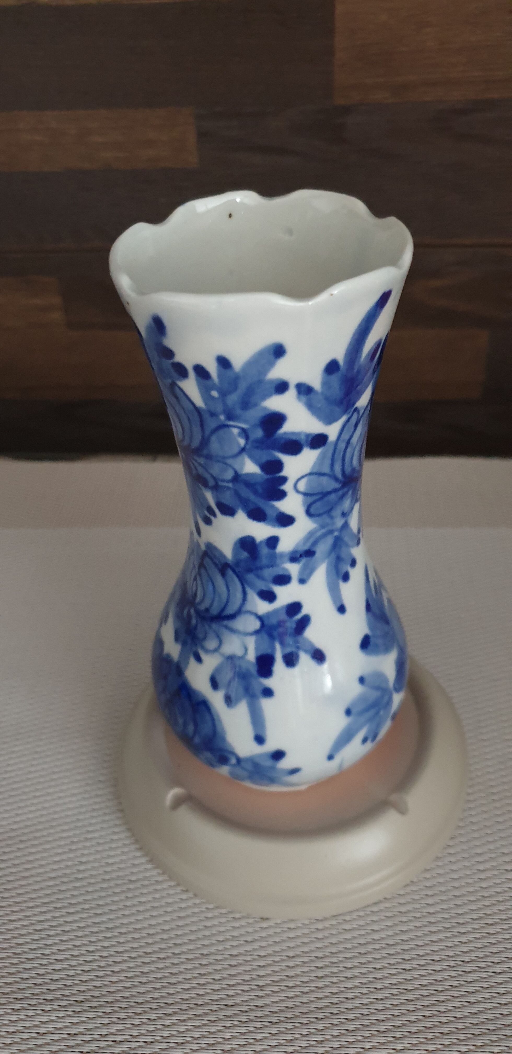 Vintage vase flower blue white h.15.5cm