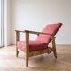 Vintage reclining armchair Retro in wood and red fabric