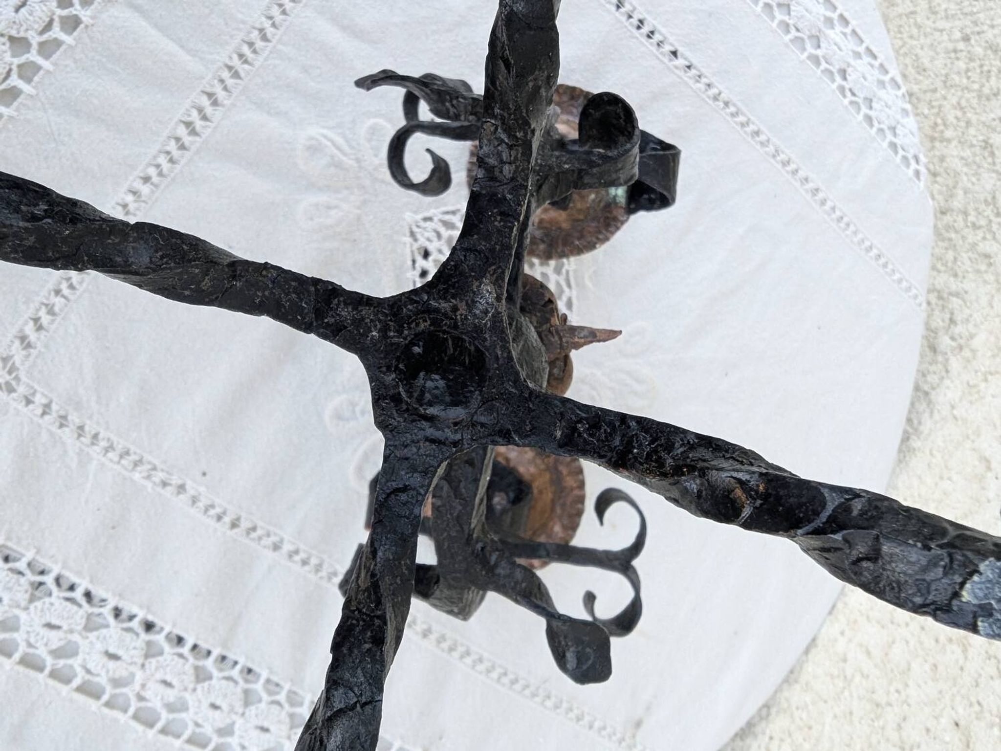 Brutalist Antique Wrought Iron Chandelier Floral Naturalist Candle Holder