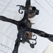 Brutalist Antique Wrought Iron Chandelier Floral Naturalist Candle Holder