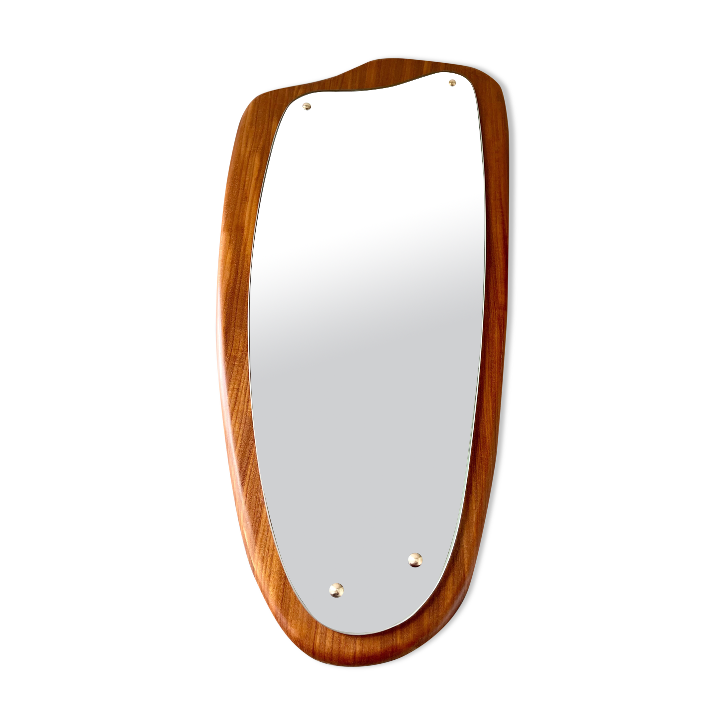 Vintage triangular wall mirror teak frame - 80x37cm