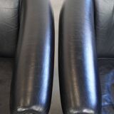 Set of 2 Black Cowhide Leather Club Chairs in English Style