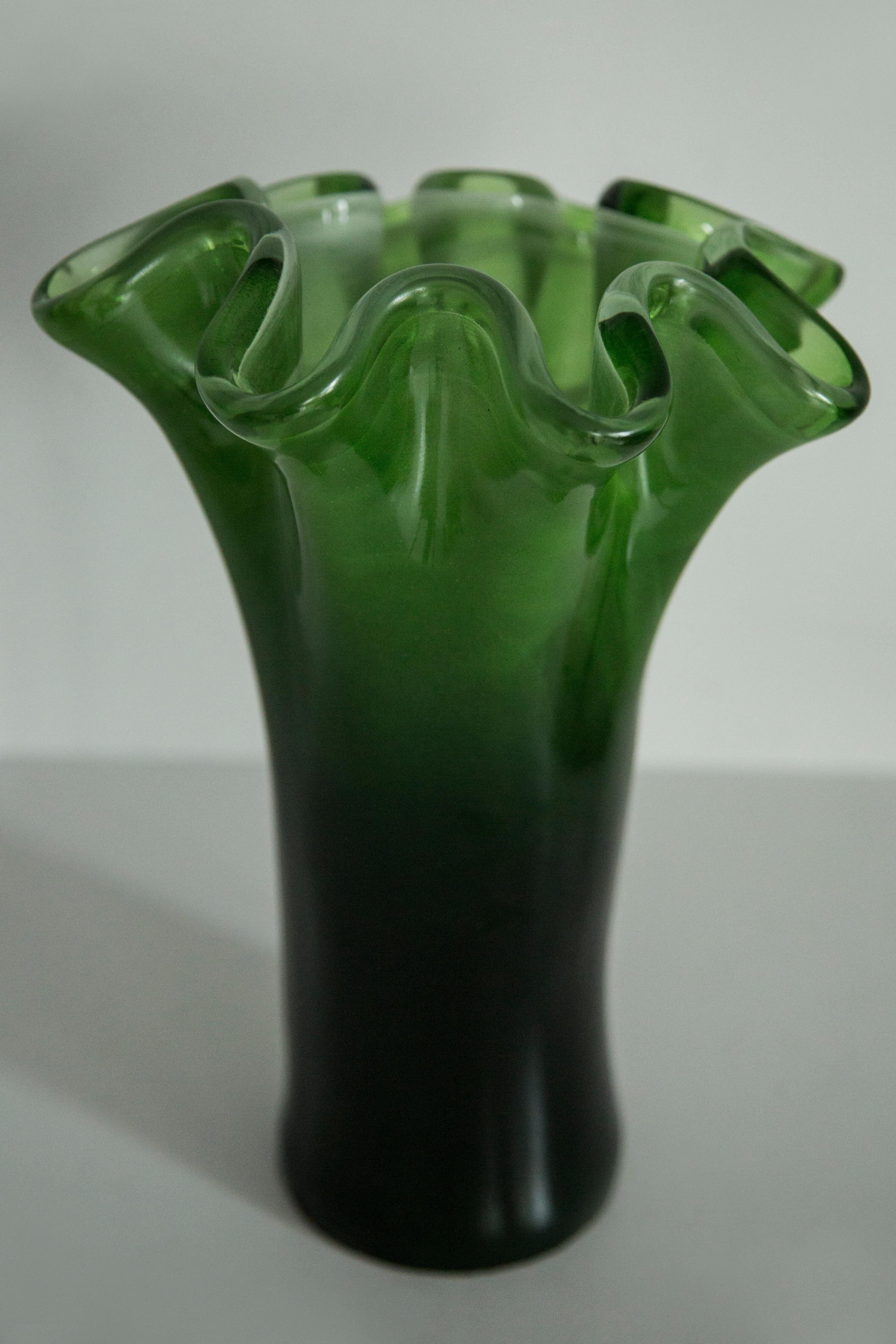 Vintage Murano vase in dark green glass, Italy, 2000s