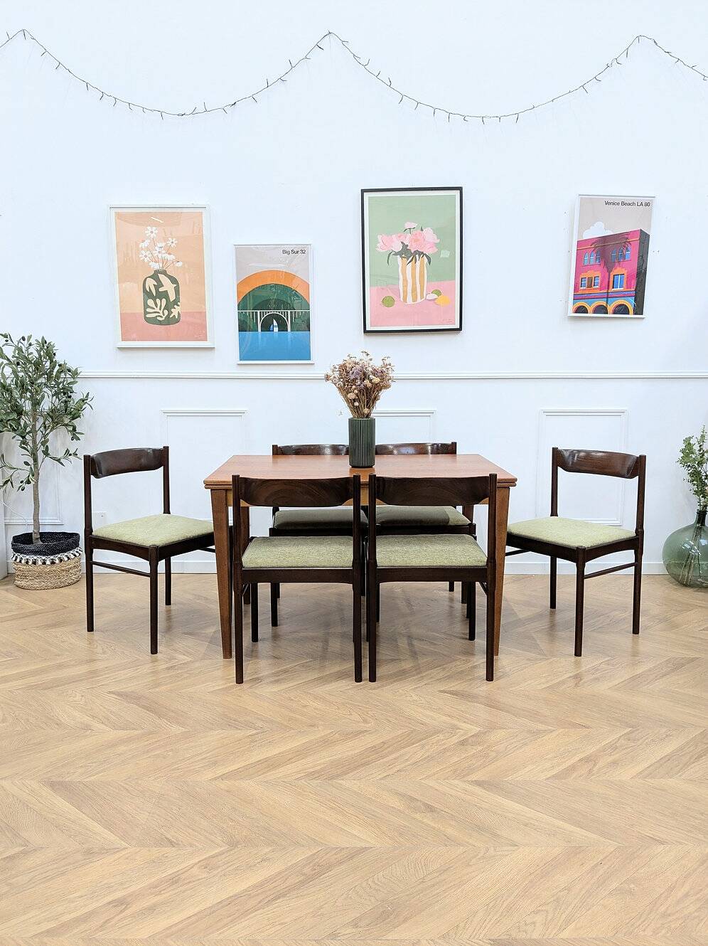 6 chaises scandinaves vertes vintage