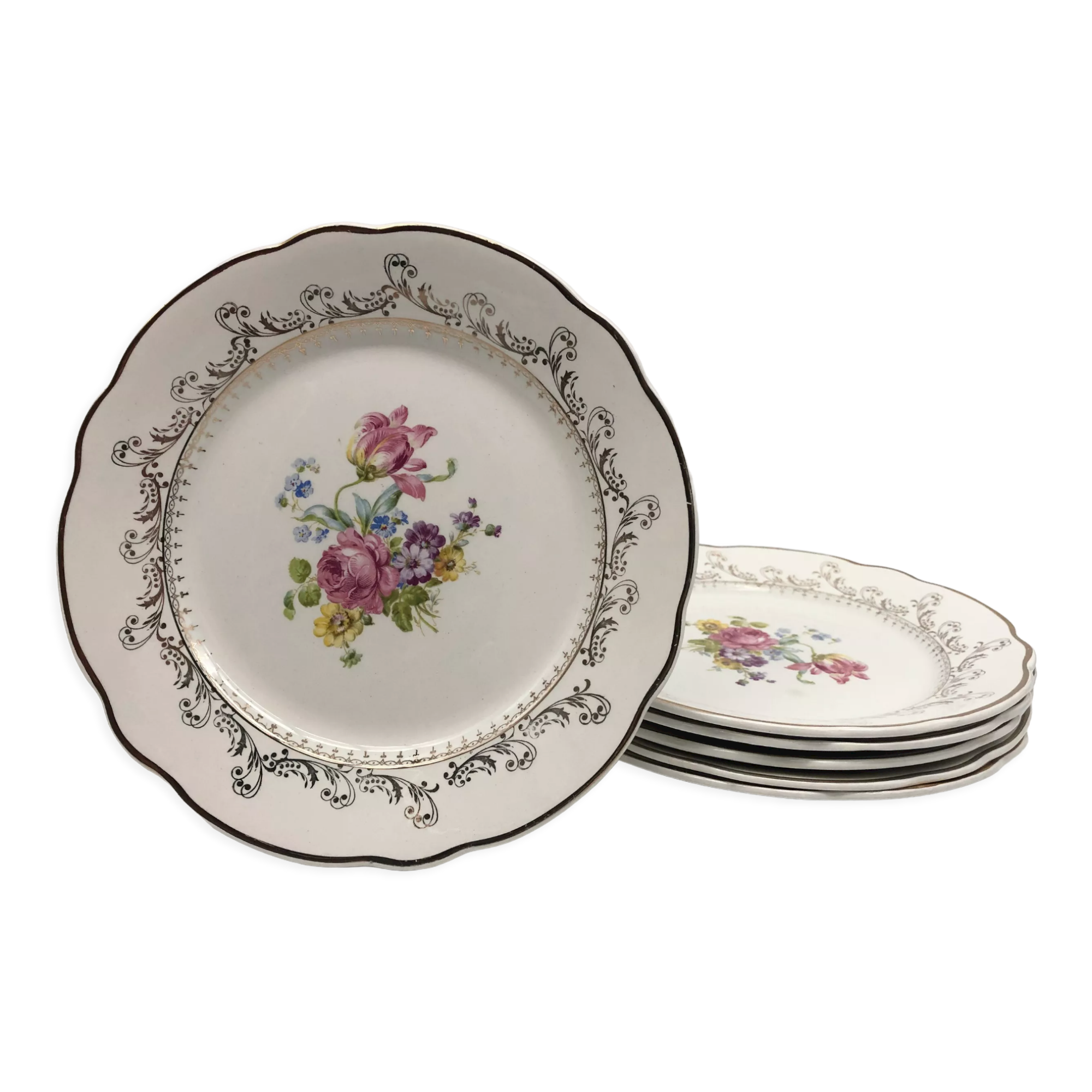 6 flat plates "Digoin Sarreguemines" model Arabesques