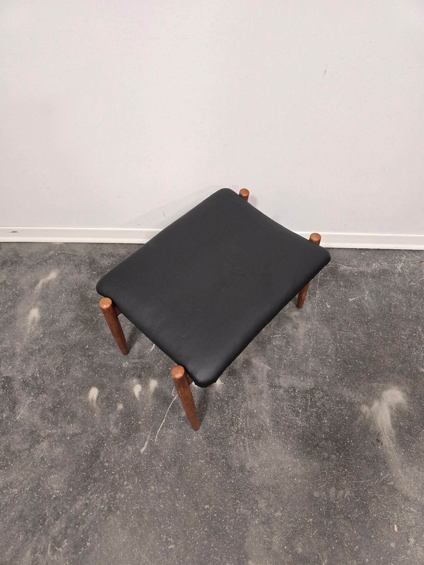 Danish - Style Stool with Faux Leather – 1970s