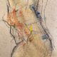Mixed media on paper by robert haisley, study of female body, with color highlights