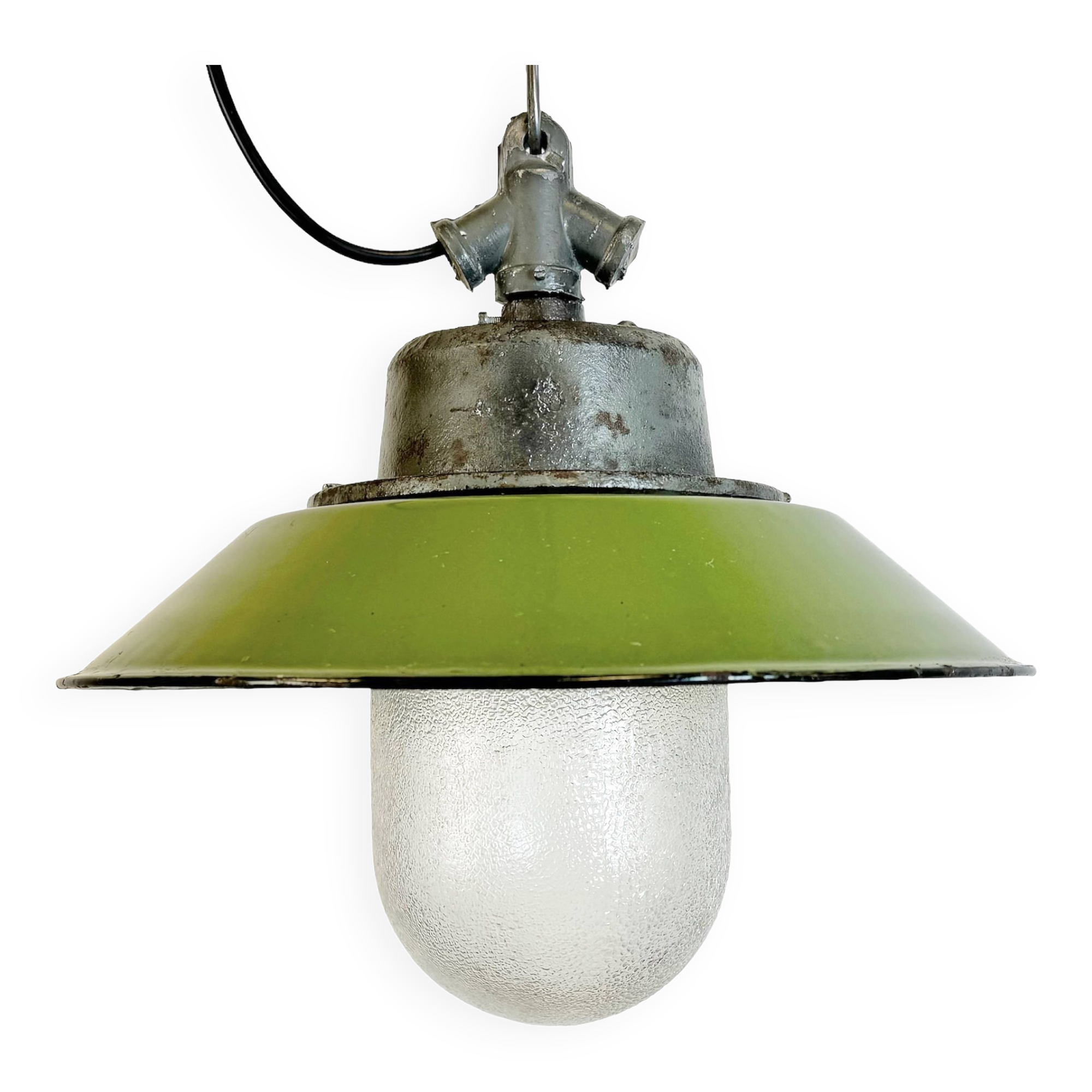 Green Enamel and Cast Iron Industrial Pendant Light, 1960s