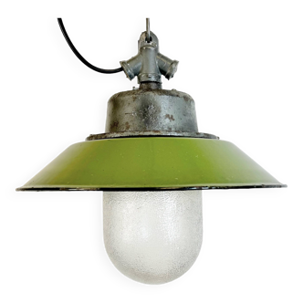 Lampe à Suspension Industrielle en Émail Vert et en Fonte, 1960s