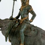Sculptural lamp in bronze with double patina representing Indra on Airavata