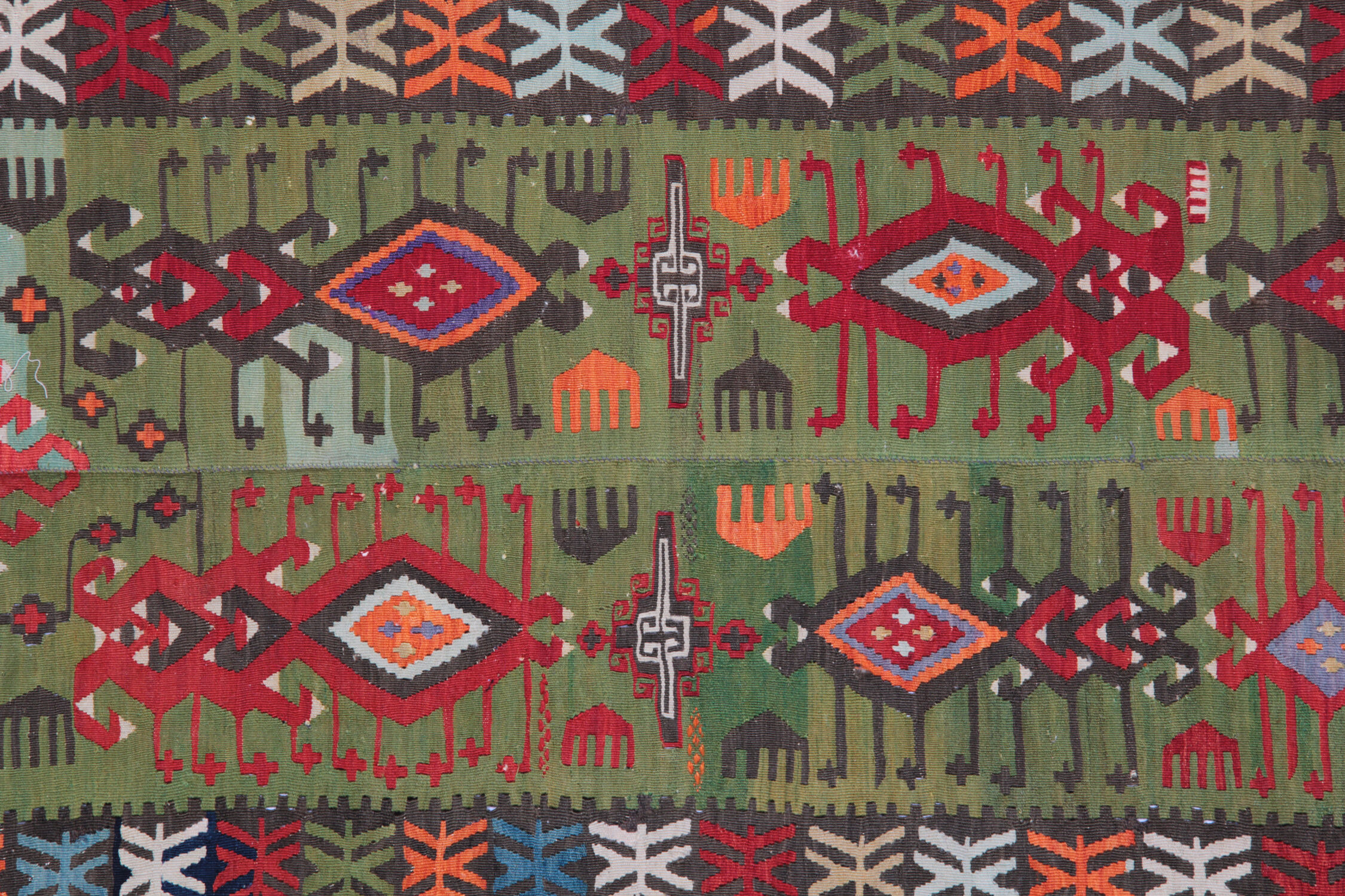Decorative Tribal Antique Rug, Handwoven Green, Red Oriental Rug- 179x413cm