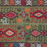Decorative Tribal Antique Rug, Handwoven Green, Red Oriental Rug- 179x413cm
