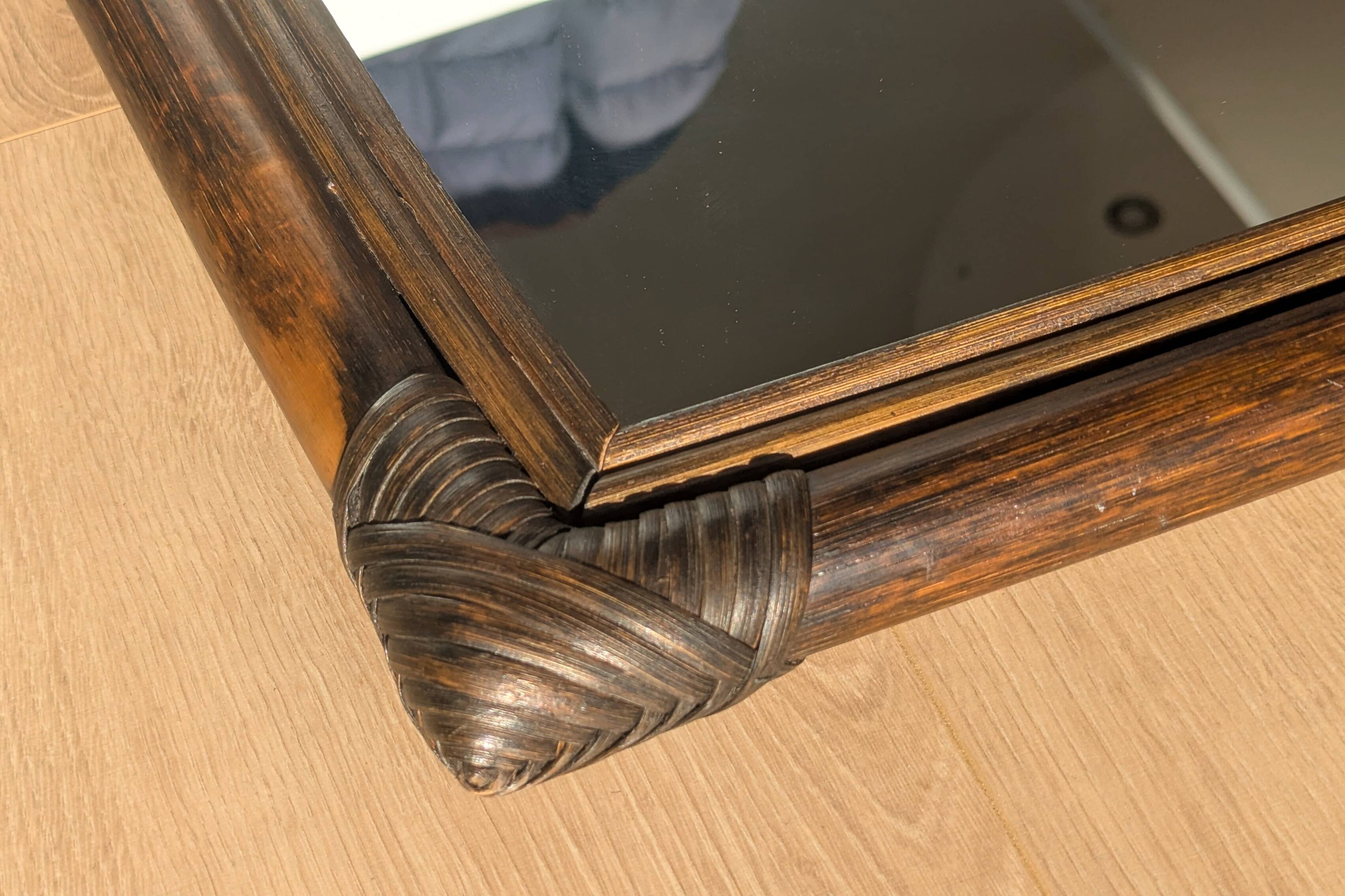 Mirror - Vintage 49x43 cm - Bamboo, Rattan - Patinated wood 1970