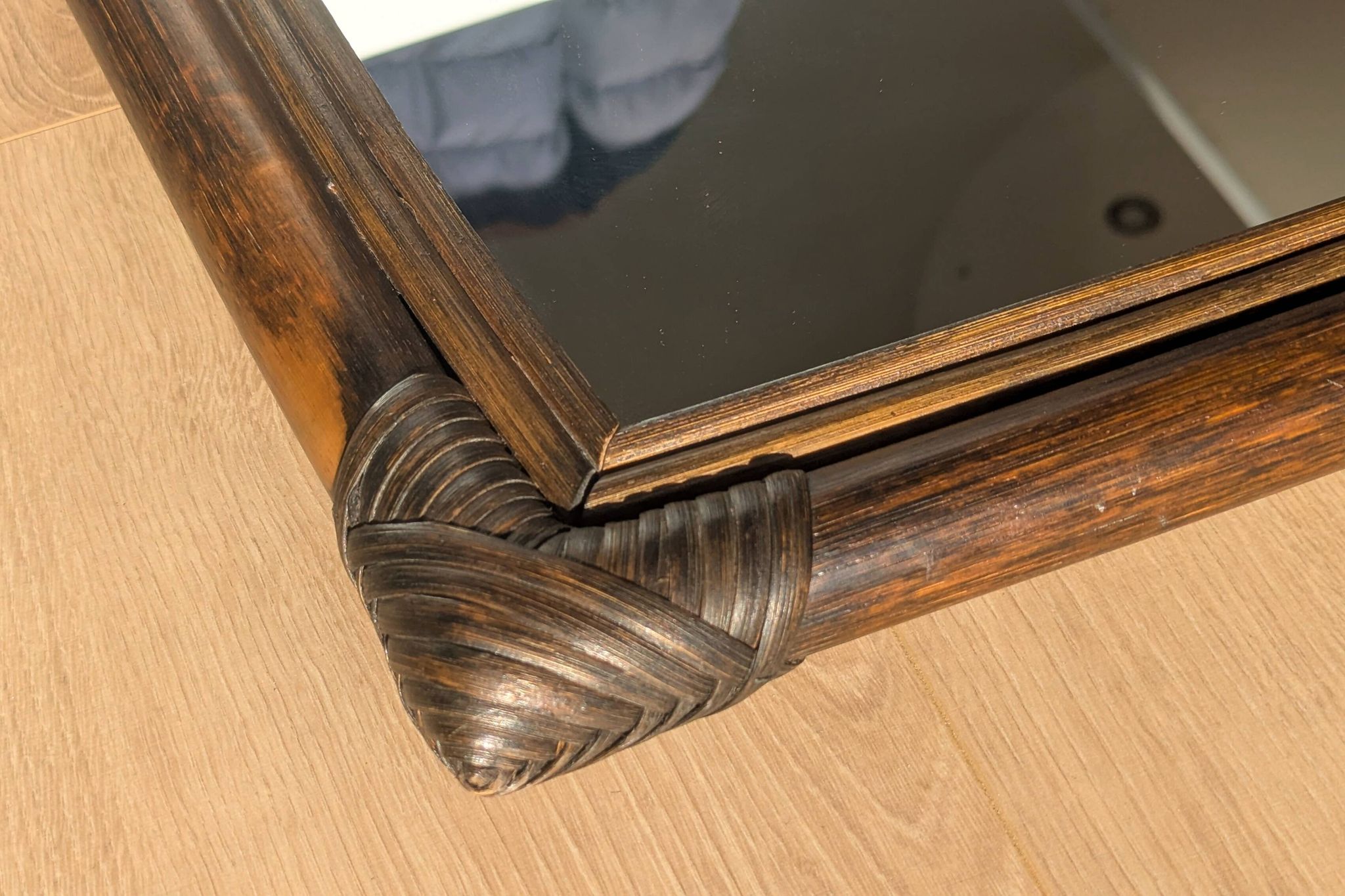 Mirror - Vintage 49x43 cm - Bamboo, Rattan - Patinated wood 1970